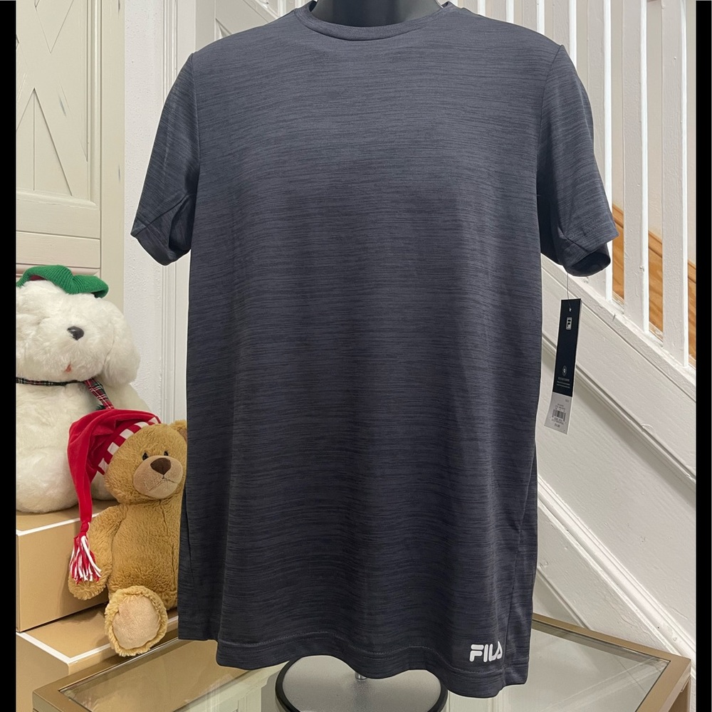 NWT Men’s Size Small Fila Short Sleeve Quick-Dry Logo Print Tee In Black Ash